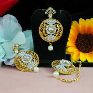 Premium Sophisticated Radiant Maang Tikka Kundan & Stone <b>Earrings</b> <b>Fashion</b> <b>Drop</b> Design for All Occasions Sparkling Brilliance - Product Image 1