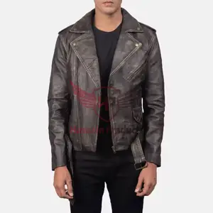 Wholesale Allaric Allery Distressed Brown Biker Leather Jacket For Men - Premium Quality Fashionable Outerwear at Bulk Prices