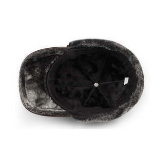 Chapeaux d'hiver chauds en cuir véritable avec doublure en fourrure de haute qualité pour hommes et femmes, ajustables, décontractés, couleur marron, vente en gros, logo personnalisé - Product Image 5