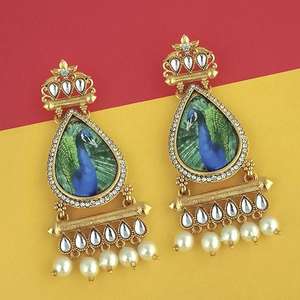 Kriaa Kundan Chandelier Pendientes Piedra austriaca Diseño de pavo real 1315125 - Product Image 1