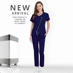 Costume de travail d'été contemporain à manches courtes pour femmes uniformes médicaux ensemble de gommages pour médecins et infirmières vêtements de travail hospitaliers - Product Image 5