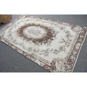 Vintage Turkish Large Rug 5.1x8.9 ft, <b>Brown</b> Camouflage Rug <b>Wool</b> - Product Image 1