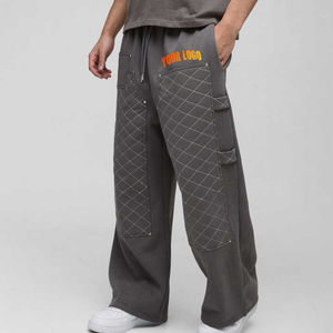 Pantalones de hombre hechos a medida, pantalones de chándal acampanados holgados rectos de pierna ancha de algodón 100%, ropa de calle, tela de lona con Panel cosido frontal - Product Image 1