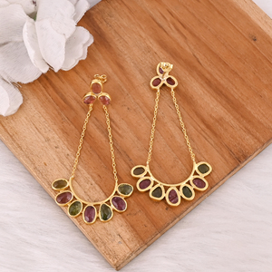 Boucles d'oreilles pendantes en argent sterling 925 pour femmes, avec pierre de tourmaline naturelle, fermoir à pression, boucles d'oreilles pendantes tendance - Product Image 5