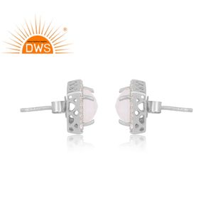 Dernières tendances en argent sterling 925 plaqué rhodium pierre de lune arc-en-ciel naturelle et clous Cz boucle d'oreille fabricant de bijoux personnalisés - Product Image 4