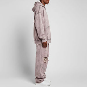 Conjunto de Sudadera con Capucha y Pantalones Deportivos de Alta Calidad, Personalizados con Logotipo, Lavado Ácido, Decolorado por el Sol, Estilo Desgastado, Bordado - Product Image 2