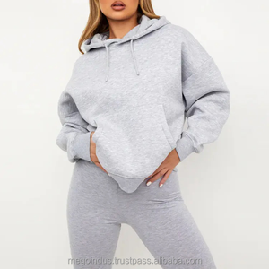 Sweat-shirt décontracté oversize en coton pour femme avec poches kangourou, logo et impression personnalisés, vêtement de détente à capuche - Product Image 1