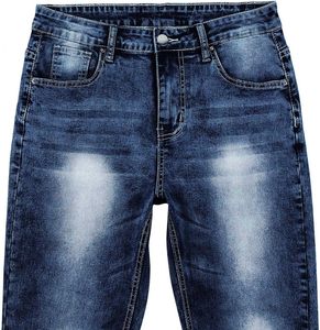 Vente en gros de pantalons vintage en denim de coton vieilli pour hommes, coupe ample, jambe droite, taille moyenne, grande taille, jeans délavés décontractés - Product Image 5