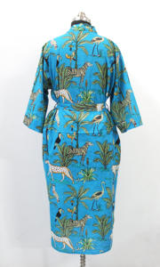 Bata de Baño Tipo Kimono con Estampado Animal Turquesa, 100% Algodón, Cuello en V, Transpirable, para Mujer, Ropa de Dormir para Primavera y Otoño - Product Image 6