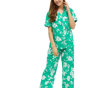 Floral Design Printed <b>Women's</b> Sleepwear Clothing T-Shirts & Ankle Length Trousers Pajama <b>Sets</b> Customizable Night Dress Ladies - Product Image 1