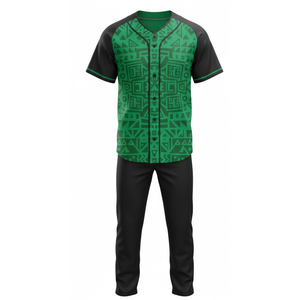 ชุดเบสบอลสีเขียวแบบสั่งทำพิเศษ: เสื้อเจอร์ซีย์คอวีลายเรขาคณิต และกางเกงทีมสีดำ - Product Image 2