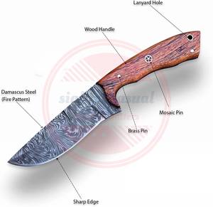 Couteau damas pour la chasse \ couteau de chasse à lame fixe avec gaine \ couteaux en acier damas avec manche en bois - Product Image 3