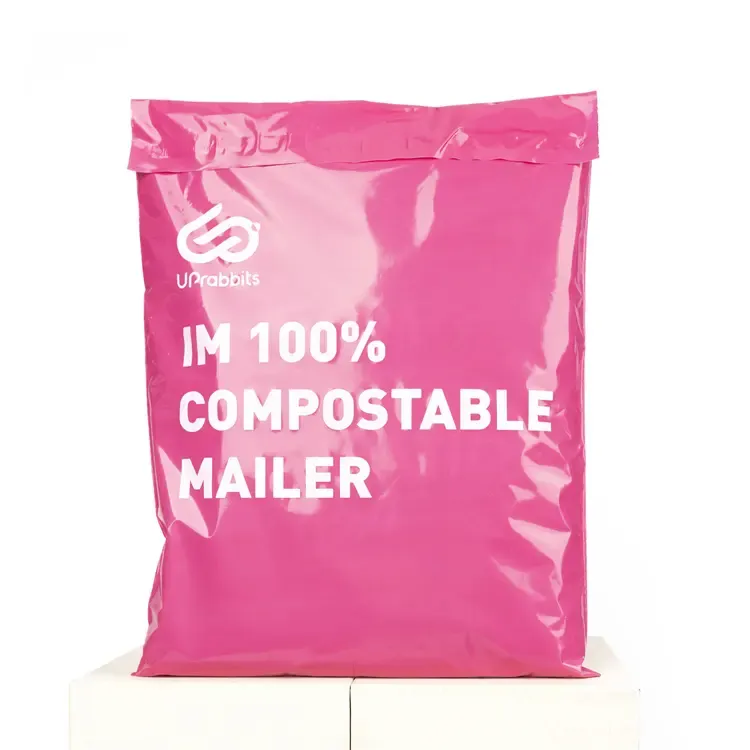 100 unidades/pacote 12"*15"/30*38cm sacola de correio plástica reciclável biodegradável poli que empacota saco de correio rosa para roupas
