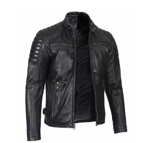 High Quality Custom 100% Genuine Leather <b>Jacket</b> with Stand Collar Winter <b>Biker</b> Style <b>Jacket</b> Breathable Inner Viscos Lining - Product Image 5