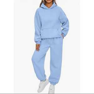 Fabricant Femmes deux pièces décontracté à capuche survêtement pantalon costume haute qualité 100% coton Tech polaire survêtement uni surdimensionné - Product Image 2