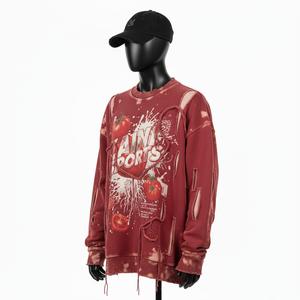 Premium Cotton Fleece Oversized Sweatshirt Distressed Washed <b>Red</b> Tone With Front Graphic Print Custom Logo Basics Sweatshirts - Product Image 4