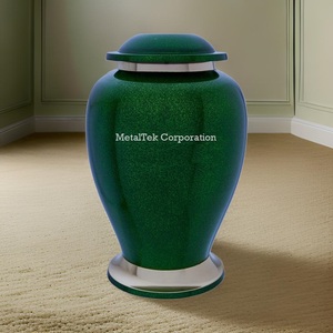 Urna de cremación de latón verde esmeralda, banda de peltre, diseño personalizado, venta al por mayor, suministros funerarios, cenizas conmemorativas, tarro de urna de estilo americano - Product Image 3