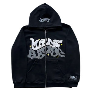 Jersey de algodón de rizo francés pesado de alta calidad, Sudadera con capucha Unisex para hombre personalizada, estampado de pantalla de espuma 3D tejido de talla grande - Product Image 3