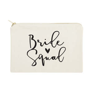 Bride Squad Cotton Canvas Cosmetic Bag Large Capacity Fashionable <b>Makeup</b> <b>Case</b> Practical Zipper Durable Portable for Travel - Product Image 1