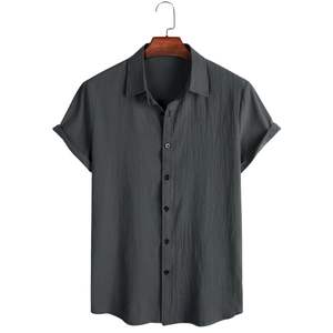Camisa informal abotonada de manga corta con cuello cubano para hombre, color personalizado, elegante y cómoda para venta al por mayor - Product Image 2