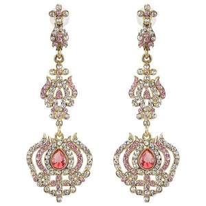 Boucles d'oreilles pendantes Kriaa Chandelier Plaqué Or 1301429 Pierre Autrichienne Rose et Perle pour Mariages et Fêtes - Product Image 1
