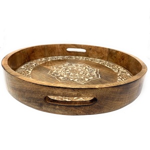 ถาดไม้ธรรมชาติทรงกลมสำหรับเสิร์ฟอุปกรณ์บนโต๊ะอาหารถาดใช้ในครัวสินค้าขายดี - Product Image 1