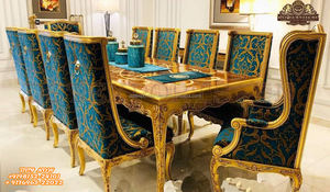 Ensemble table à manger 6 places en bois massif de style européen Mobilier de salle à manger de luxe sculpté à la main Ensemble de salle à manger en bois de teck dernier modèle - Product Image 6