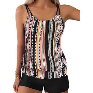 Conjunto de Top y Shorts de Baño, Traje de Baño de Dos Piezas, Ajuste Cómodo para Nadar en la Piscina y Vacaciones, Top y Shorts de Baño para Mujer - Product Image 1