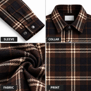Camisa de franela a cuadros marrón para hombre, manga larga, con botones, informal, con bolsillos en el pecho - Product Image 6