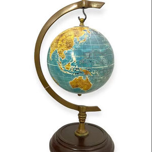 Classic <b>Vintage</b> Metal <b>Globe</b> Handmade Polished Rotating Stand with Geometry Pattern Travel Lovers Home Decorators - Product Image 1