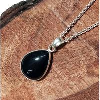 Collier en argent sterling 925 avec onyx noir, pierre précieuse naturelle en forme de poire, design bohème tendance, pendentif unisexe