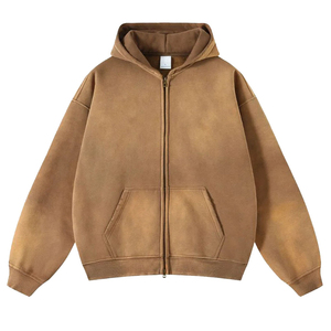 Top des tendances personnalisé soleil fané hommes fermeture éclair sweats à capuche unis hommes acide lavage en vrac avec logo personnalisé sweats à capuche pour hommes - Product Image 1