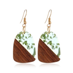Fashionable Resin & Wood Hoop <b>Earrings</b> <b>Cute</b> Gold Plated Glitter Handmade High Quality Bohemian Style Women's Jewelry for Woman - Product Image 4