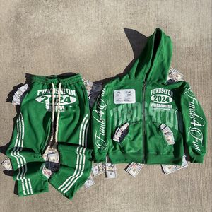 Ensemble survêtement personnalisé avec broderie appliquée, logo, sweat-shirt délavé à l'acide, effet délavé au soleil, sweat-shirt vintage ample, pantalon de survêtement droit - Product Image 1