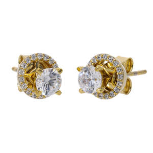 ต่างหูเม็ดเดี่ยวทรงเพชรธรรมชาติทรงกลมสีทอง14K ที่สง่างามพร้อมชุดง่ามหินกลางและการออกแบบเน้นไมโครปู - Product Image 6