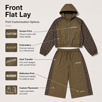 Ensemble de survêtement de course personnalisé IKDEER en nylon et polyester, veste coupe-vent softshell à carreaux et short de jogging long