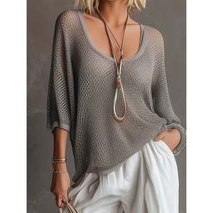 Pull en soie respirant à maille ouverte pour femme, style décontracté d'été, avec imprimé dessin animé - Product Image 1