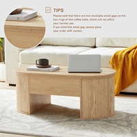 Table basse relevable ovale en chêne naturel rainuré, design japonais moderne, extensible, pour salon – Meuble de salon dissimulé – Ventes flash