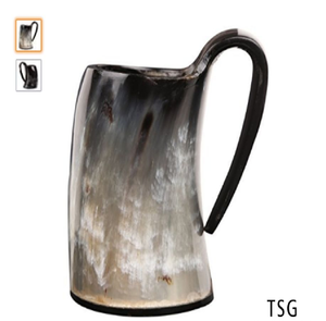 Taza de cuerno oscuro con textura rugosa de corteza y un asa resistente de agarre ancho. Disponible a precios de mayoreo. - Product Image 4