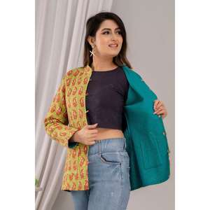 Chaqueta de cuero acolchada verde para mujer, ropa de abrigo ligero con estampado reversible de algodón, logotipo personalizado, talla XL para primavera y otoño - Product Image 6