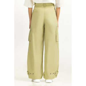 Pantalons cargo et crayon classiques en toile pour femmes, taille haute/basse avec fermeture élastique, respirants et froissés WM-NDJ-SS25-005 - Product Image 1