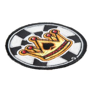 Patch brodé jaune noir rouge couronne patchs à coudre ronds avec bordure Merrow pour chapeau sergé tissu fer patchs brodés - Product Image 6