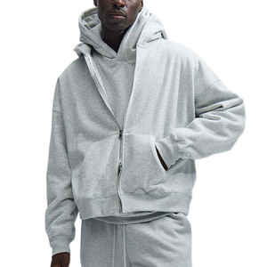 Pull à capuche zippé avec logo personnalisé de haute qualité meilleurs sweats à capuche courts à épaules tombantes pour hommes usine de sweats à capuche épais à fermeture éclair complète - Product Image 2