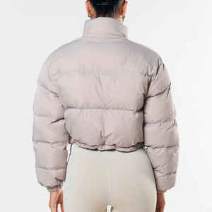 Women's Padded Zipper <b>Crop</b> Top <b>Jacket</b> Patchwork Stand Winter Warm Outwear Solid Color Short Puffer Autumn - Product Image 5