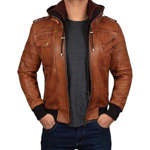 Veste en cuir de marque pour homme, veste en cuir véritable avec fermeture éclair, veste en cuir tendance pour l'hiver, best-seller pour homme - Product Image 1