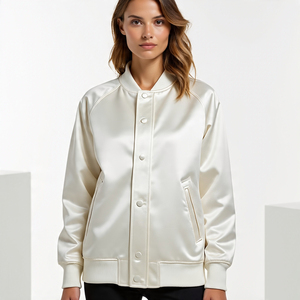 เสื้อแจ็กเก็ตเบสบอลผ้าซาตินสำหรับผู้หญิงไซส์พิเศษเสื้อแจ็กเก็ตบอมเบอร์แจ็คเก็ตสตรีทแฟชั่นกันลมแขนยาวเสื้อโค้ทลำลอง - Product Image 3