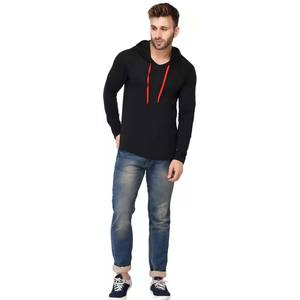 Vente en gros T-shirt à capuche élégant à manches longues en coton pour hommes T-shirt à capuche de coupe régulière à manches longues noir à capuche pour hommes - Product Image 4