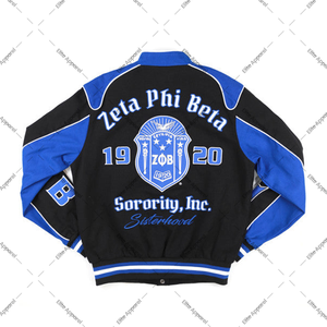 Chaqueta de carreras Zeta Phi Beta para mujer, logotipo de cresta de hermandad de Mujeres de algodón personalizado, ropa griega bordada, prendas de vestir exteriores - Product Image 1