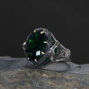 Anillo de Hombre de Plata de Ley 925 de Alta Calidad, Estilo Otomano, con Piedra Natural Turca, Joyería Fina Azuris VALKH1856 - Product Image 1
