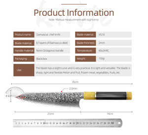 Venta al por mayor personalizado calidad superior OEM ODM servicio fijo hoja afilada profesional japonés Damasco acero cocina Chef cuchillo - Product Image 2